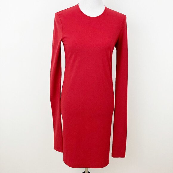 Acne Studios Nell Clean Red Mini Dress Size S Long Sleeve Scoop Neck Pullover - Picture 1 of 4